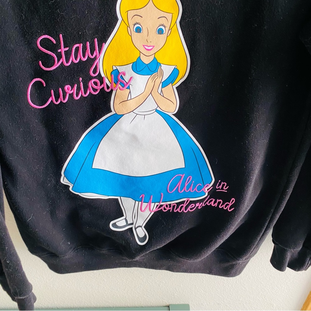 Disney Alice in Wonderland Black Graphic Embroidered Hoodie Womens Small - Picture 7 of 7